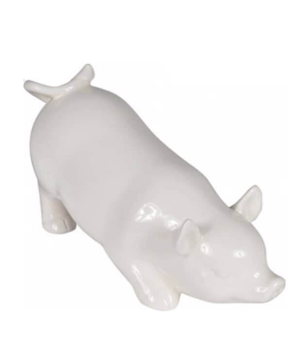 Escultura porco porcelana branca 1 - Divino Espaço