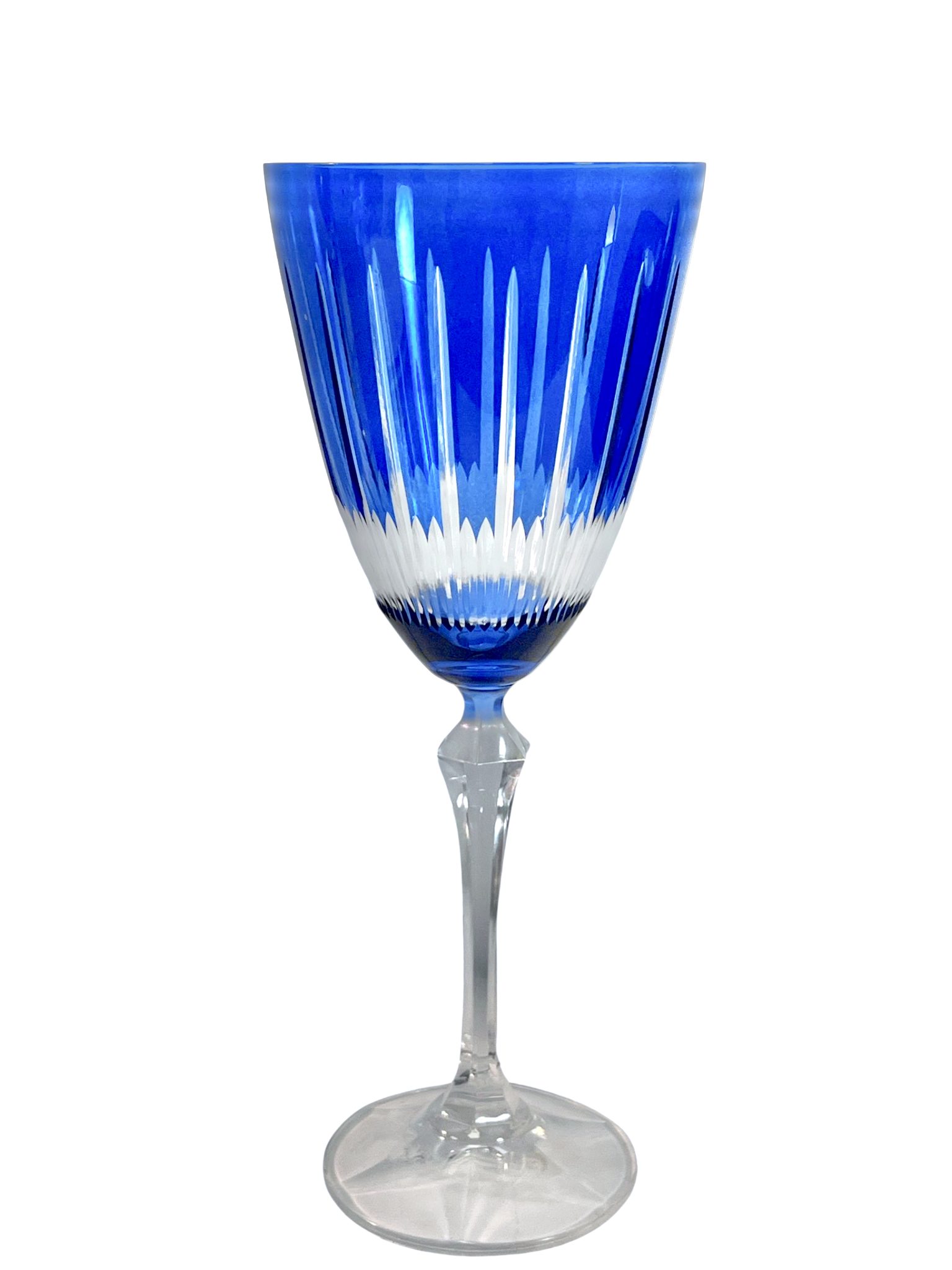 TAÇA ÁGUA AZUL CANELADA DE CRISTAL