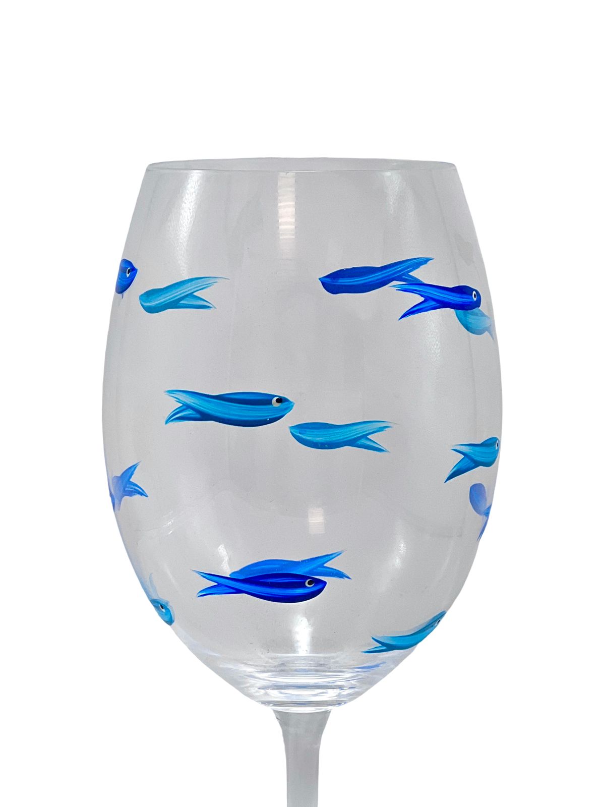 TAÇA DE VIDRO COM  PEIXINHOS AZUIS